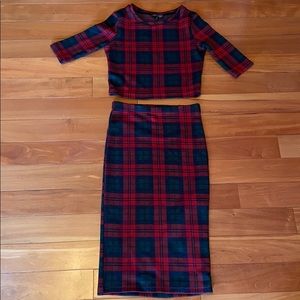 Topshop plaid crop top and skirt set - 0/2